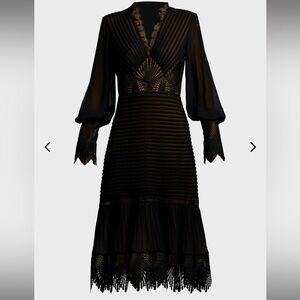 Tadashi shoshi Lace-Inset Pleated Chiffon Midi Dress Black